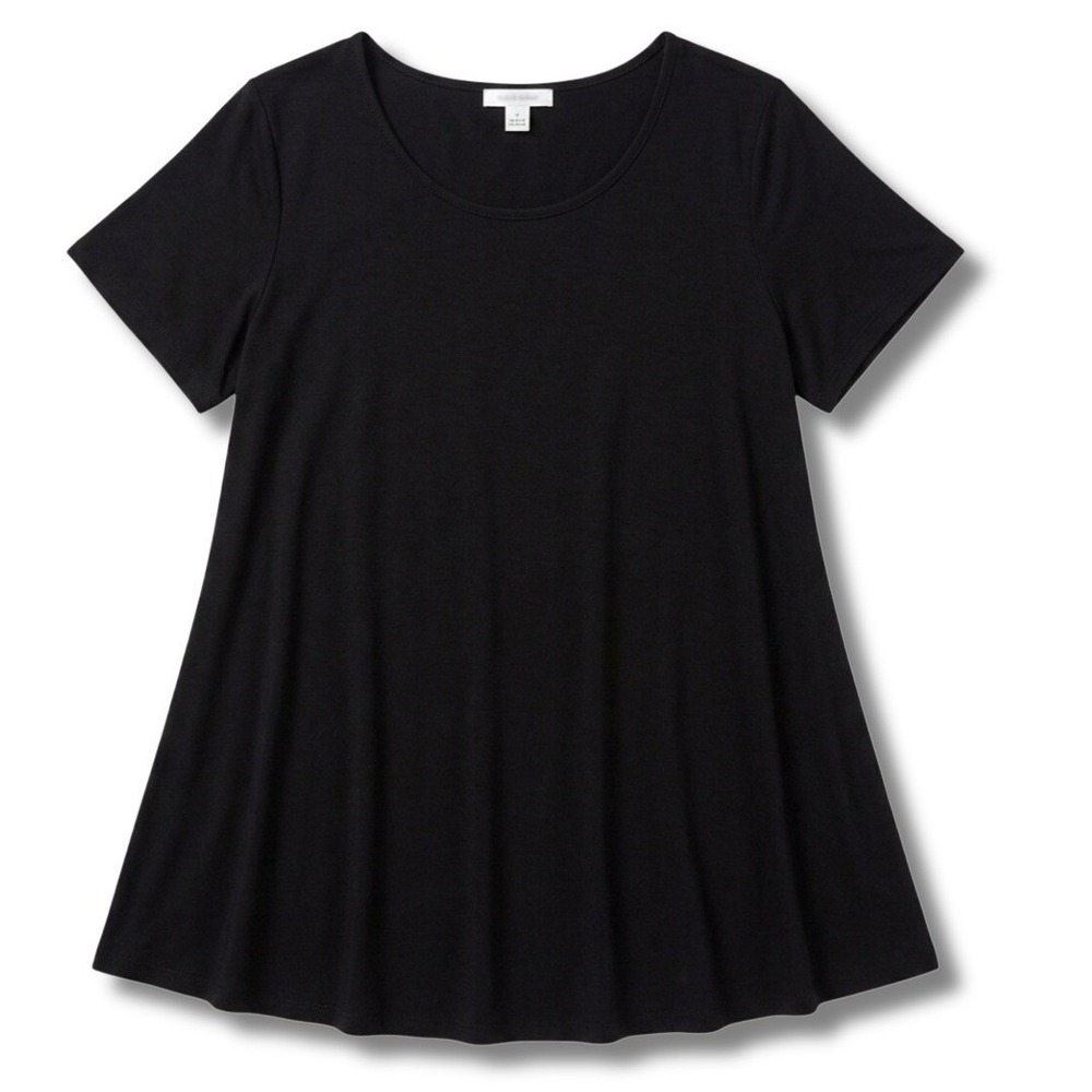 Lapasa Tunic Top Women Medium‎ Black Short Sleeve Flowy Scoop Neck NWT Minimal